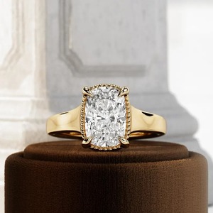 Lab Created Cushion Cut Diamond <b>Vintage</b> Engagement & Wedding <b>Ring</b> in Yellow <b>Gold</b> IGI Certified VVS Clarity Women's Trendy - Product Image 1