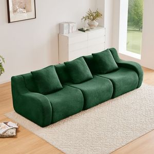 Divano 3 Posti Senza Struttura in Spugna ad Alta Densità 32D, Design Antiscivolo, Tessuto Teddy, Nessun Montaggio Richiesto, Braccioli Curvi, per Soggiorno - Product Image 2