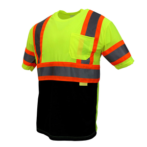 High Visibility <b>Orange</b> Black Reflective Safety T-Shirt Men Short Sleeve Workwear Style Quick Dry Summer Casual Shirt - Product Image 2