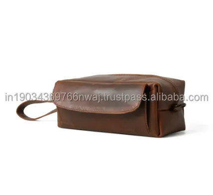 Indischer Großhändler individuelles Design personalisierte Reisetüte Dopp-Set Herren Rasiertasche Leder-Toilettenbeutel