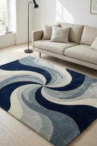 Tapis d'intérieur haut de gamme fait main en laine tuftée, antidérapant, épaisseur 10-14 mm, avec envers en coton et silicone, à poils moyens, motif abstrait moderne en spirale - Product Image 4