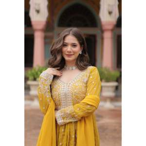 Formal Faux Georgette <b>Sequins</b> Embroidered Palazzo Suit with Dupatta - Product Image 2