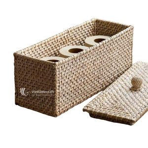 Caja de Almacenamiento Rectangular de Mimbre Tejido, Duradera y Ecológica, con Tapa, Cesta Organizadora Moderna, Decoración Natural para el Hogar sin Electricidad - Product Image 2