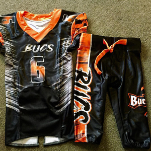 Ensemble d'uniformes de football américain personnalisés pour hommes, maillot et pantalon athlétiques, vêtements d'équipe, tissu léger, impression par sublimation, grandes tailles, OEM - Product Image 2