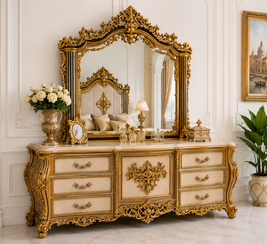 Exclusive Neo-Classical Style Hand Carved Bedroom Furniture French Style Hand Carved King <b>Size</b> Sleigh <b>Bed</b> With Gold Ornate <b>Frame</b> - Product Image 3