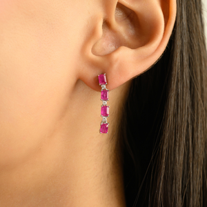 Magnifiques boucles d'oreilles pendantes linéaires en argent sterling 925 avec rubis naturel et diamants pour femmes, bijoux raffinés pour un usage quotidien - Product Image 2