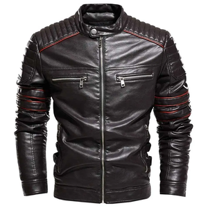 Premium Leather <b>Biker</b> Jacket for Men Winter Outdoor Outerwear with Zipper Pockets Custom Size Color Label and Logo - Product Image 3