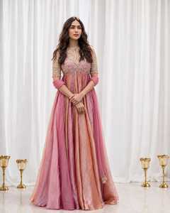 Pure Moss Silk Beads Work Anarkali Gown Suit With Stitched Micro Cotton Bottom And <b>Butterfly</b> Net Lace Dupatta For Women ZW 247 - Product Image 3