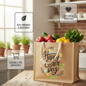 Customized Heavy-Duty Thick Canvas Foldable Grocery Shopping Tote | Reusable Expandable Carry Bag Natural Color Medium Size <b>Silk</b> - Product Image 5