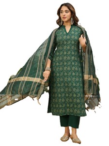 Ensemble ethnique 3 pièces pour femmes : Kurta droite en coton imprimé, pantalon et dupatta - Product Image 3