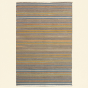 Tapis en laine tufté à la main bleu beige pastel, rayé, moderne, texturé, antidérapant, écologique, pour salon et hôtel - Product Image 1