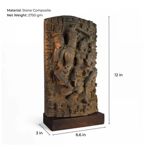 Statue de Vishnu Lakshmi 12 pouces, artisanat traditionnel en pierre |   Réplique du Musée d'Art du Temple Hindou Ancien - Product Image 2