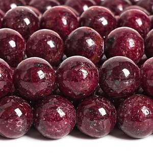 Cuentas de rubí natural genuino, cuentas sueltas redondas rojas para la fabricación de joyas, pulseras, collares, manualidades DIY. - Product Image 1