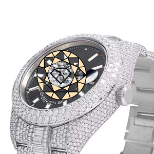 Reloj de Lujo Unisex con Caja Redonda de Acero Inoxidable, Cristal de Cuarzo, Esfera Analógica de Cristal, Resistente al Agua, con Diamantes de Laboratorio - Product Image 5