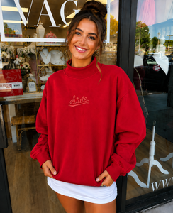 <b>Womens</b> Oversized Mock Neck <b>Sweatshirt</b> Cotton Polyester Fleece Fabric Applique Lettering <b>Lightweight</b> Long Sleeve Pullover - Product Image 1