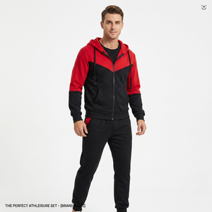 Conjunto Deportivo con Capucha para Hombre, Color Rojo y Negro, Sudadera con Cremallera de Manga Larga y Pantalones, Ropa Casual de Otoño - Product Image 3