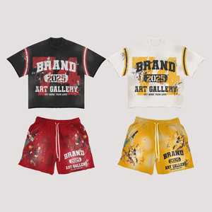Ensemble T-shirt et short Hellstar pour homme, imprimé crâne, col rond, style punk, tenue d'été en coton, flammes rouges et violettes - Product Image 6