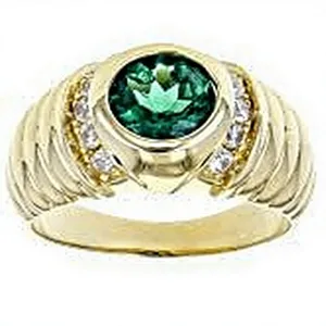Anillo de Hombre de Plata de Ley Chapado en Oro con Esmeralda Cultivada en Laboratorio, Corte Redondo, Joyería para Compromiso, Boda o Fiesta - Product Image 3