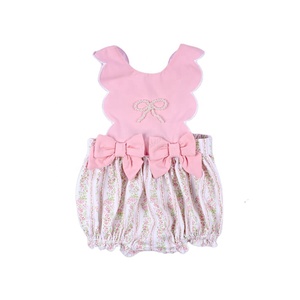 Babeeni 4th July Smocked Bubble Rompers Baby Girls 100% Cotton Short Sleeve Letter Pattern Snap Button Closure Summer OEKO-<b>TEX</b> - Product Image 1