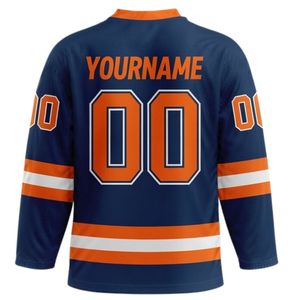 Maillot de hockey sur glace sublimé pour hommes, bleu marine et orange, col en V, rayé, en polyester, pour l'entraînement et les matchs, uniforme d'équipe - Product Image 2