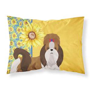 Verano girasoles rojo blanco Shih Tzu ilustraciones ligero y súper suave fácil cuidado decorativo funda de almohada estándar - Product Image 1
