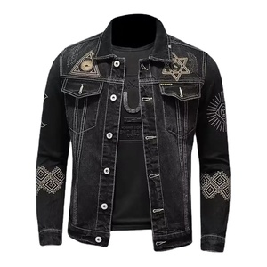 Chaqueta de moto bordada Retro para hombre para primavera moda Otoño clásica lona Denim Top frontal suelto estilo Casual - Product Image 3
