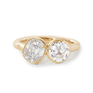 Bague de fiançailles vintage à deux pierres, diamant de laboratoire 3,5 carats, sertie clos et griffes, or jaune 14 carats, finition professionnelle, bague de mariage unique - Product Image 4