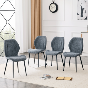 Set di 4 Sedie da Pranzo Moderne e Minimaliste in Tessuto Blu Fumo con Cuscini Spaziosi e Confortevoli e Gambe in Metallo Nero - Product Image 5