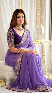AARA Fashion <b>Purple</b> Embroidered Rayon <b>Saree</b> Blouse Women Traditional Wedding Wear India Pakistan Style Floor Length Regular Fit - Product Image 2