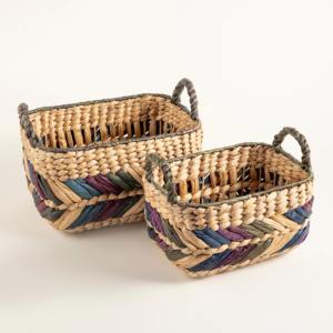 ตะกร้าผักตบชวาประดับด้วยสีสันหลากหลาย ตะกร้าเก็บของทำมือ ขายส่ง เป็นมิตรกับสิ่งแวดล้อม ผลิตในเวียดนาม - Product Image 2