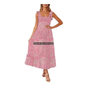 Vestido de tirantes finos con estampado a mano, estilo bohemio y gitano, sin mangas, para mujer, ropa de resort, a precios asequibles. - Product Image 2