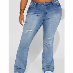 Hot Selling Simple Comfort Stretch Skinny <b>Boot</b> Cut <b>Vintage</b> Summer Women's High Rise Distressed Washed Denim Jeans - Product Image 4