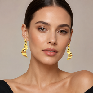 Sstringz Exim Pvt. Ltd. Gold Plated Brass Chandelier Earrings Women Irregular Geometric Leaf Design Trendy Long Dangle Gift - Product Image 1