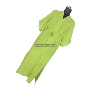 KL017 Beautiful Vintage Blended Poly Silk Sari Kimono Long <b>Robe</b> Double Pocket Nightgown <b>Women</b> Winter Quick <b>Dry</b> Drawstring - Product Image 3