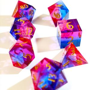 Purple Liquid Core DND <b>Dice</b> <b>Set</b> 7pcs Sharp Edge Resin Polyhedral <b>Dice</b> Gold Numbers Square Eco-Friendly for Dungeons Dragons RPG - Product Image 3