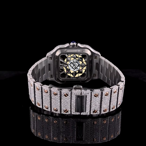 VVS Diamond Studded Square <b>Case</b> Stainless Steel Skeleton Dial Quartz Movement Luxury Designer <b>Watch</b> Unisex Anniversary Gift - Product Image 4