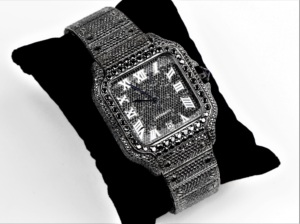 Reloj Iced Out Totalmente Negro con Números Romanos Cuadrados, Completamente Adornado con Diamantes, Automático, de Lujo, Estilo Hip Hop, para Hombre, Reloj de Joyería Premium - Product Image 5
