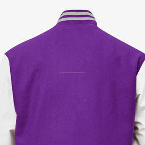 Meilleur corps en laine et manches en cuir de vachette véritable violet foncé et blanc Veste Letterman Varsity - Product Image 4