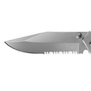 Couteaux de poche pliants gris argenté avec lame en acier inoxydable partiellement dentelée, manche en métal squeletté, légers, pour l'extérieur et l'EDC - Product Image 2