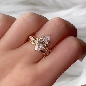 Premium Design 925 Silver Moissanite Split Shank Marquise Cut Yellow Gold Plated Wedding <b>Ring</b> with <b>Open</b> Wedding Band for Woman's - Product Image 2