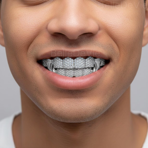 Grillz Plateado con Circonitas Cúbicas, Joyería Bucal de Lujo Estilo Hip Hop para Raperos, Unisex - Product Image 5