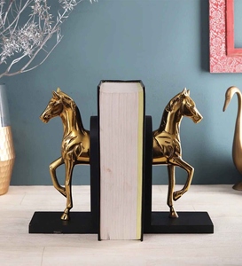 Latest design Trotting horse bookends gold plated cast aluminium marble base metal bookend set decorative horse book holder mode - Product Image 4