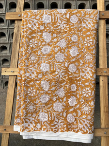 Mustard Floral Hand Block Print Cotton <b>Fabric</b> by Yard Indian Sanganeri Print Soft Cotton Dress Sewing Quilting <b>Fabric</b> - Product Image 2