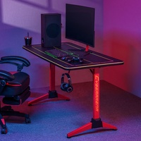BLD02-126 Bureau de jeu avec éclairage RGB ambiant, panneau de commande tactile, 47 pouces, noir, table d'ordinateur PC avec support pour casque et porte-gobelet