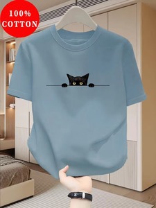 เสื้อยืดแขนสั้นผู้ชายผ้าฝ้ายสีฟ้าอ่อนพิมพ์ลายการ์ตูนสีดำตามสั่ง พิมพ์โลโก้ของคุณเอง พิมพ์ลายสำหรับทีม ชุดเครื่องแต่งกาย - Product Image 1