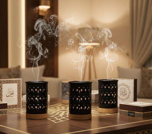 Encens en métal durable très populaire avec finition noire mate et base en bois ajourée, design tendance, pour commandes en gros - Product Image 6