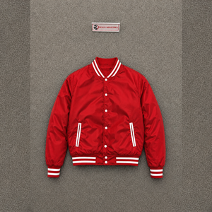 <b>RED</b> VARSITY BOMBER JACKET MEN Solid Color Preppy Style Turn-down Collar Regular Fit <b>Wool</b> Material Winter Wear Heated Breathable - Product Image 6