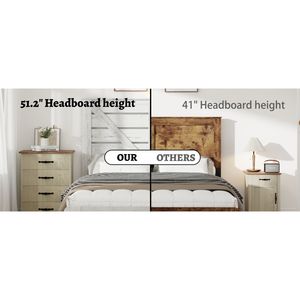 Base letto matrimoniale in legno grande e silenziosa con testiera, facile da montare, senza bisogno di rete a molle, con contenitore - Product Image 5