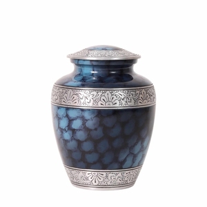 Urna Funeraria de Aluminio Hecha a Mano para Cenizas Humanas, Urna Funeraria de Metal Azul Océano Grabada a Mano, Recipiente de Cremación para Adultos - Product Image 1