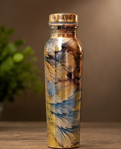 Botella de agua de cobre puro pintada con motivos florales para beneficios ayurvédicos para la salud, hecha a mano, a prueba de fugas, botella deportiva tradicional de la India. - Product Image 1